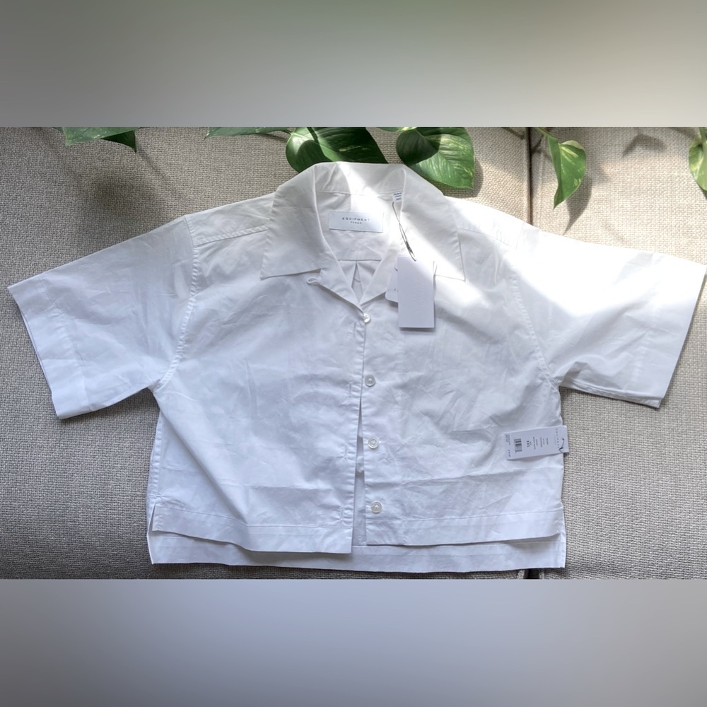 NWT Equipment | Salma Crop Button-Up Cotton Shirt - Bright White (XXS) - Picture 2 of 8
